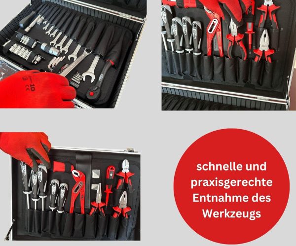 Famex 745-47 Aluminium Werkzeugkoffer gefüllt mit hochwertigem Werkzeug Set - Werkzeugkasten bestückt. für Haushalt. Garage. Werkstatt. Werkzeugkiste komplett – Bild 4