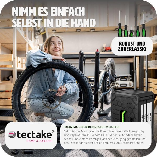 tectake® Werkzeug Set im Aluminium Koffer. Werkzeugkoffer gefüllt 899-tlg.. Tool Werkzeugwagen fahrbar. Trolley mit 4 Schubladen. Teleskopgriff. Werkzeugkiste groß für Profi und Haushalt - schwarz – Bild 9