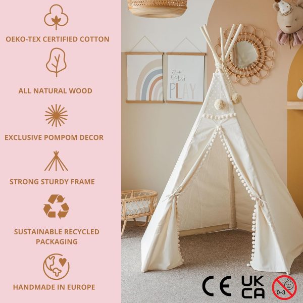 Kinder Tipi-Zelt - sehr strapazierf?higes. originales Tipi-Zelt aus naturbelassenem Canvas - Spielzelt mit Bommel-Verzierungen f??r Kinder – Bild 3