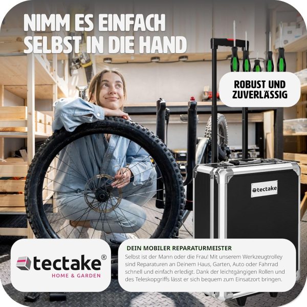 tectake Werkzeugkoffer. Werkzeugset. Werkzeugkoffer gefüllt 1200-teilig. Werkzeugtrolley. Werkzeugkiste mit 4 Ebenen. Aluminium Koffer mit Rollen und Teleskopgriff - schwarz – Bild 11