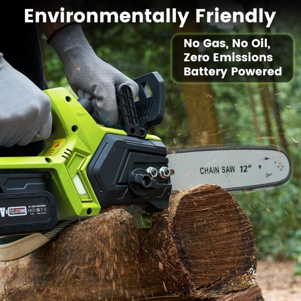 Akku Kettensäge 12 Zoll. 10000mAh Elektro Kettensäge. 1200W Bürstenloser Motor. Automatische Kettenschmierung. Werkzeuglose Kettenspannung. 30cm Schwertlänge. Ideal für Brennholz & Baum – Bild 5