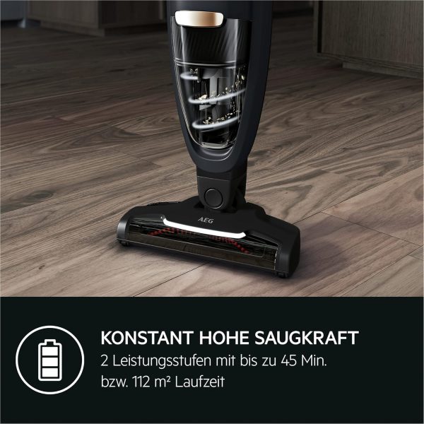 AEG QX6-1-45AN Akku Staubsauger kabellos / Staubsauger beutellos / leise / Handstaubsauger akku / 45 min Laufzeit / leicht / Hartboden / 2in1 / Tierhaare / Hund / Katze / Teppich / Auto / grau – Bild 4