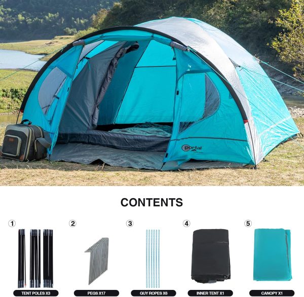 Zelt 3-4 Perosonen Camping wasserdicht 4000mm Kuppelzelt mit Vorzelt Familienzelt Festivalzelt f??r Camping Reise Trekking Garten – Bild 7