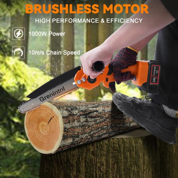 Mini Kettensäge Mit Akku 6000mah 8 Zoll. 1000w Motor.Kettensäge Elektro Mit Automatischer Öler Und 2 Akku 3000mah.2 Ketten. Handkettensäge Akku Für Gartenscheren Astschere Holzschneidenz. – Bild 2