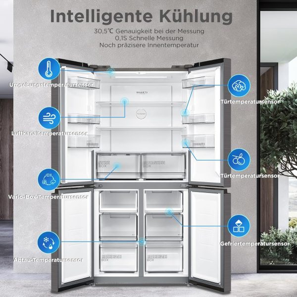 Midea MDRF632FID46 Multi Door K??hl-/Gefrierkombination/ 177.5cm H?he /83.3cm Breit/65.3cm Tiefe/NoFrost/295 kWh/Jahr /305L K??hlteil/169L Gefrierteil/Plasma Pure/Inverter Compressor/Vario Box – Bild 3