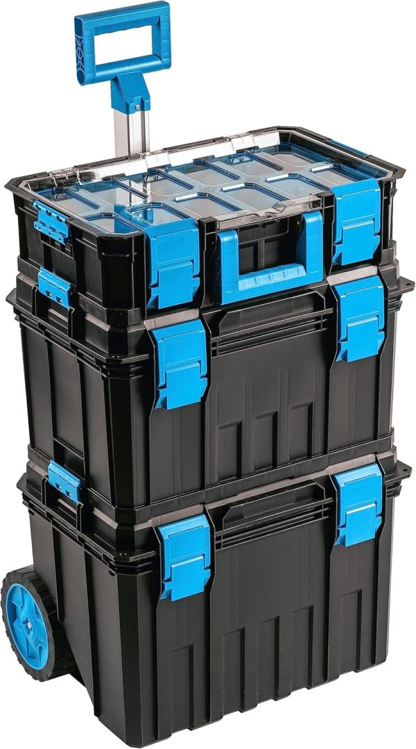 Högert Technik - 4 in 1 Kastenset. Satz Werkzeugkisten auf Rädern. Praktisch und Geräumig. Resistent Gegen Beschädigungen. Staubdicht. Robuste ABS-Verschlüsse. Modularer Aufbau - HT7G500