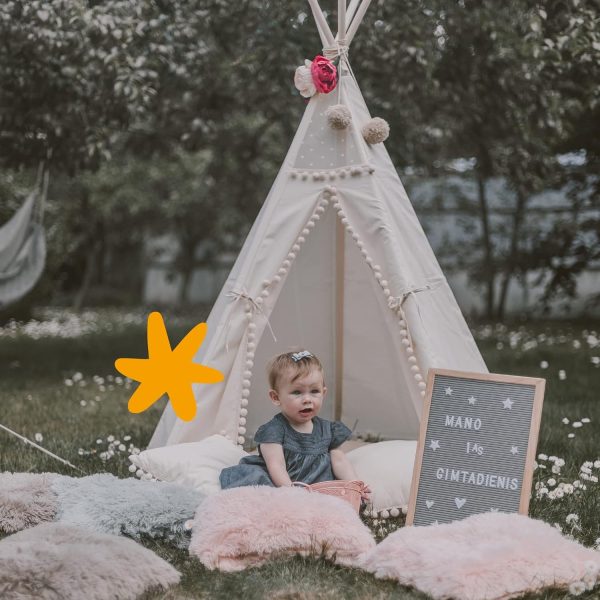 Kinder Tipi-Zelt - sehr strapazierf?higes. originales Tipi-Zelt aus naturbelassenem Canvas - Spielzelt mit Bommel-Verzierungen f??r Kinder – Bild 5