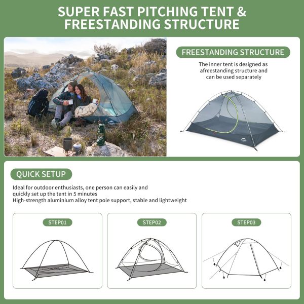 Naturehike Ultraleichtes Silikonzelt Campingzelt 2 Personen Zelt Regenfest Camping Wandern 3-4 Saison Zelt (Gr??n) – Bild 7