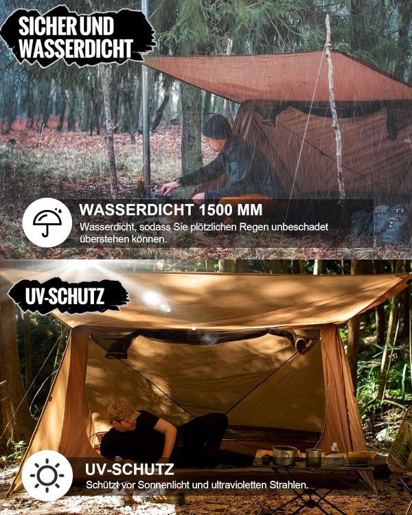 OneTigris Backwoods Bungalow 2.0 Zelt f??r 1-2 Personen Camping Zelt leichtes Wurfzelt wasserdicht 3 Jahreszeit Unterstand Zelt f??r Wandern Outdoor (Kojote Braun) – Bild 4