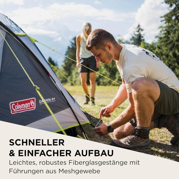 Coleman Zelt Darwin 2-4 | Kompaktes 2 bis 4 Mann Kuppelzelt | Modelle mit abgedunkelter Schlafkabine | Leichtes Camping. Festival. Trekkingzelt | 4500 mm wasserdicht | integrierte Bodenplane – Bild 3