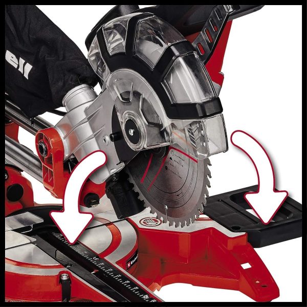 Einhell Zug-Kapp-Gehrungssäge TC-SM 2131/2 Dual (1800 W. max. 62 mm x 310 mm Schnitttiefe/-breite. Ø 210 mm Sägeblatt. beidseitig neigbarer Sägekopf. Zugfunktion. Laser) – Bild 5