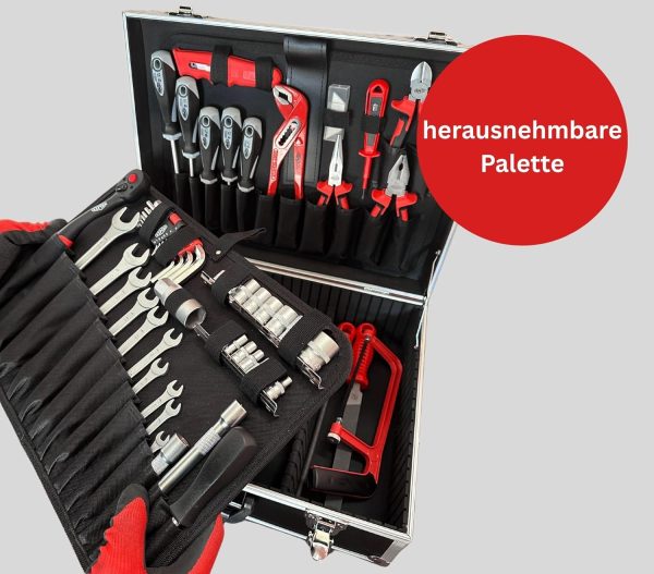 Famex 745-47 Aluminium Werkzeugkoffer gefüllt mit hochwertigem Werkzeug Set - Werkzeugkasten bestückt. für Haushalt. Garage. Werkstatt. Werkzeugkiste komplett – Bild 5