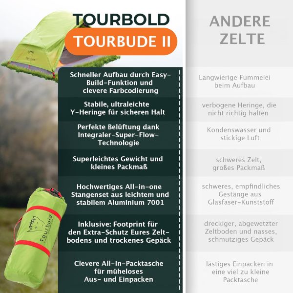 Tourbold Zelt 2 Personen | Tourbude II | kleines Packma? | Ultraleicht | wasserdicht | gro?es Innenzelt | Doppelschichtzelt | Trekking | Radfahren | Kanutour | Festival | Camping – Bild 9