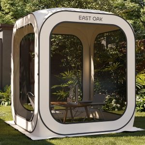 Pop Up Zelt 2-3 Personen. Pavillon f??r Camping. Garten. Terrasse. Wurfzelt. Familienzelt Stehh?he. Stoffe Wasserdicht. UPF 50+ UV Schutz. 360?? Bel??ftung. Anti Moskito. mit Tragetasche. Beige