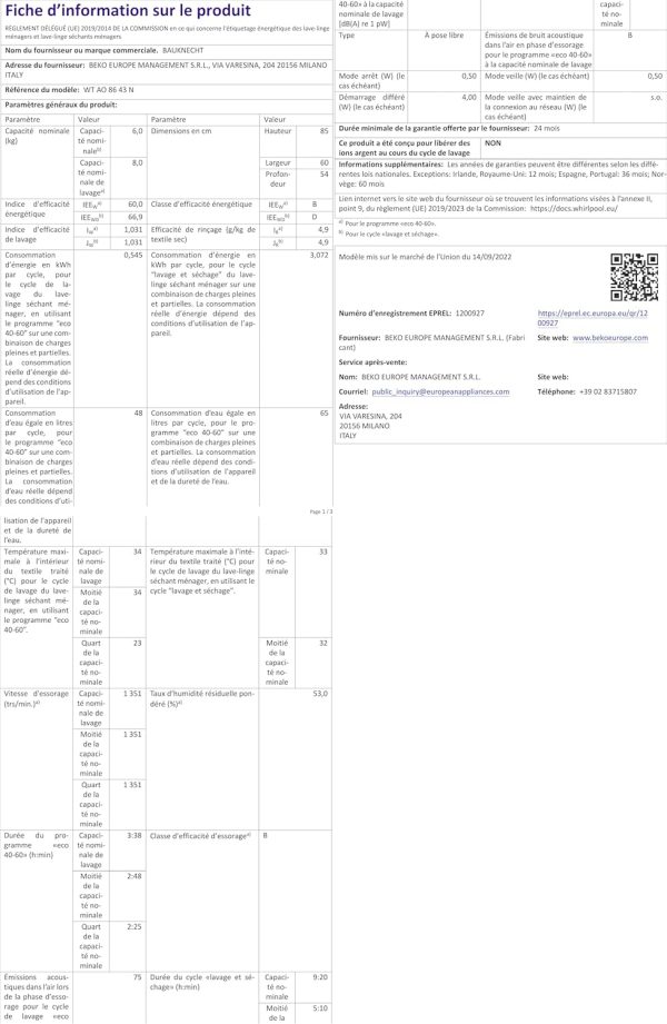 Bauknecht WT AO 86 43 N Waschtrockner /8/6 kg Waschen/Trocknen/Flecken 40?? / Dampf-Programm/Dynamic Inverter-Motor/Wolle-Programm/Nachlegefunktion/Kurz 30'/ AutoClean/Startzeitvorwahl – Bild 14