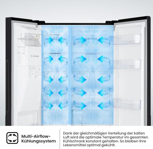 Hisense RS694N4TFE Side-by-Side K??hl-Gefrierkombination/ NoFrostPlus/ Inverter-Kompressor/ Eis-Wasser Spender/ HolidayMode/ 178.6 cm/ K??hlteil 371 l/ Gefrierteil 191 l/ 42 dB/ 323 kWh/ Jahr. Schwarz – Bild 13