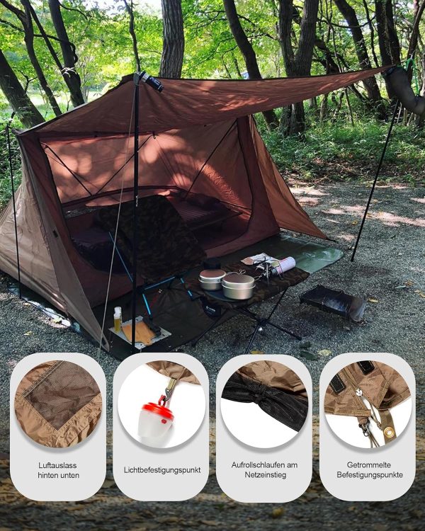 OneTigris Backwoods Bungalow 2.0 Zelt f??r 1-2 Personen Camping Zelt leichtes Wurfzelt wasserdicht 3 Jahreszeit Unterstand Zelt f??r Wandern Outdoor (Kojote Braun) – Bild 5