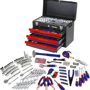 WORKPRO Werkzeugkoffer groß. 408tlg. Werkzeugsatz mit 3 Metall Schubladen. Heavy Duty Werkzeugschrank für Mechaniker. Werkstatt. Garage. Wekrzeug Set für Profis