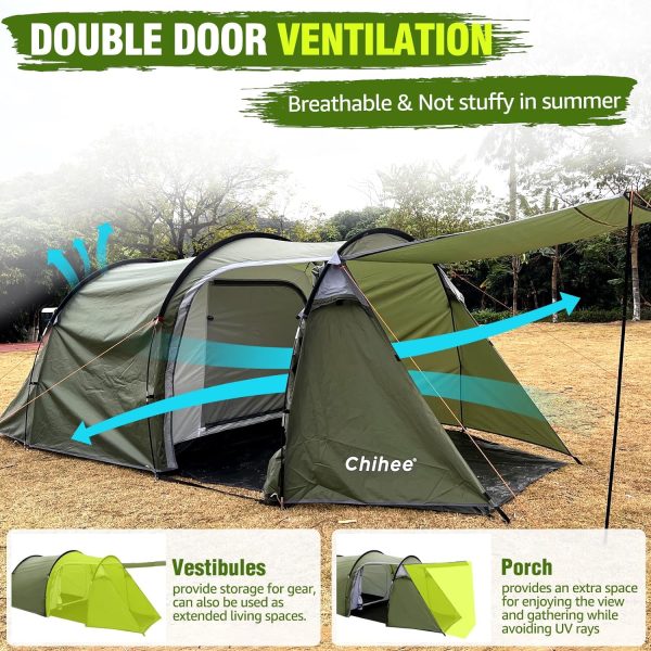 Chihee Camping Zelte Tunnelzelt 4 Personen Familienzelt mit 2 T??ren Wetterfestes Zelt 4 Jahreszeiten Zelte mit abgeschirmter Veranda Raum Markise Include Rainfly Tragetasche f??r Reisen Outdoor Wandern – Bild 3
