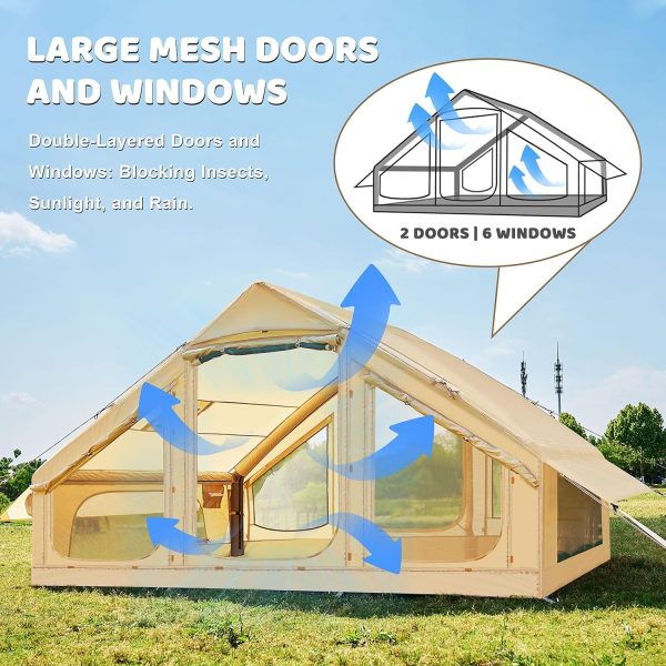 Aufblasbares Zelt f??r Camping Outdoor Zelt f??r 2-4 Personen mit Luftpumpe. Kamin?ffnung Aufblasbares Gampingzelt aus Wasserdichtem Oxford-Stoff Air Glamping Zelte f??r 4 Jahreszeiten Camping – Bild 3