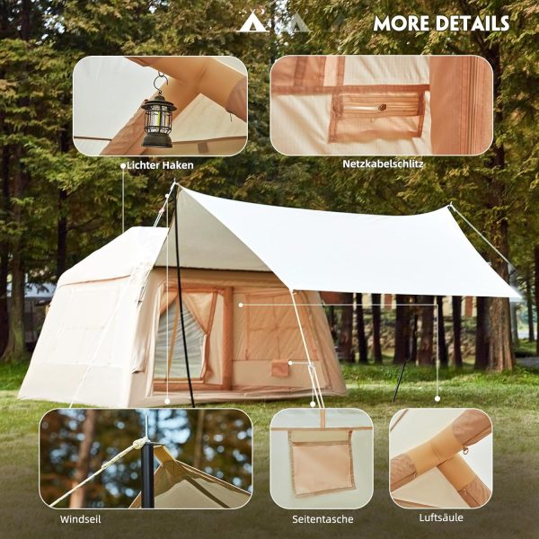 EROMMY aufblasbares Zelt mit gro?em Vordach. Luftzelt f??r 4 Personen. Schnellaufbau mit Luftpumpe. Campingzelt f??r Outdoor-Abenteuer(260X220X180CM) – Bild 8