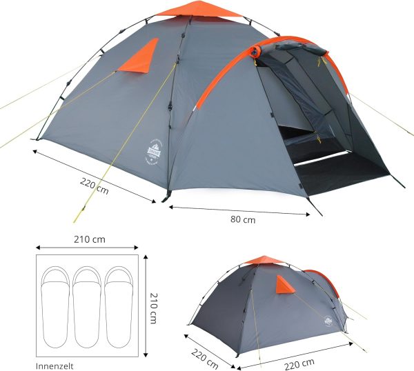 Lumaland Pop Up Zelt | 3-4 Personen Familienzelt | Wurfzelt Innenma?e 210x210x120 cm | Wasserdicht & Windfest | Ideal als Camping. Festival & Reise Zelt | Ultraleicht & Robust – Bild 3