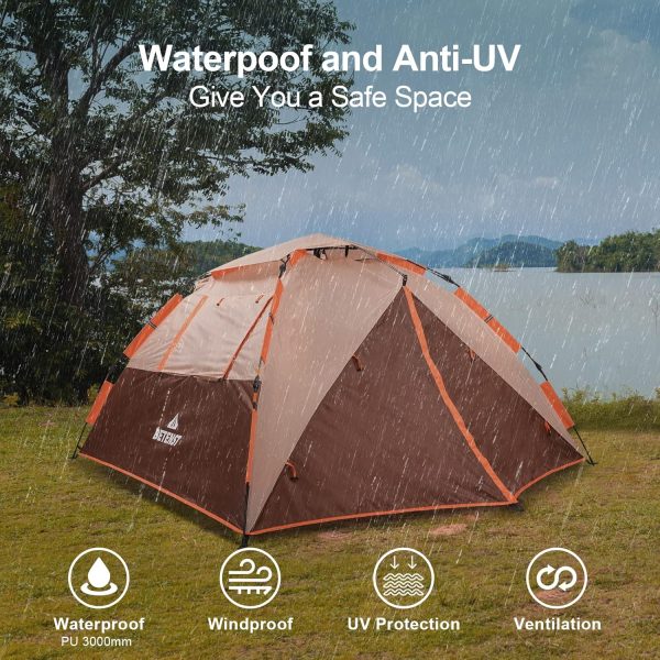Camping Zelt. Pop Up Zelt 3 Personen Familie Kuppelzelt Wasserdicht Winddicht mit 2 Mesh-T??r. 2 Mesh-Fenster. 2 in 1 Doppelschichten. Tragetasche f??r Camping Wandern Backpacking – Bild 6
