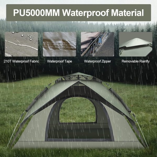 Camping Zelt Automatisches Sofortzelt 2-3 Personen Pop Up. Doppelschicht Wasserdicht & Winddichte Ultraleichte Kuppelzelt UV Schutz Einfache Einrichtung f??r Trekking. Familien. Rucksackreisen – Bild 4
