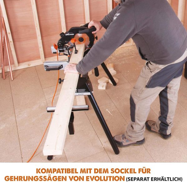 Evolution Gehrungssäge R210CMS | 1200 W Gehrungssäge | Inkl. Ø 210 mm HM-Sägeblatt Multi-Material-Schneiden Holz. Aluminium. Stahl. Kunststoff | 0°- 45° Fase und 45°- 45° Gehrungswinkel | Kappsäge – Bild 17