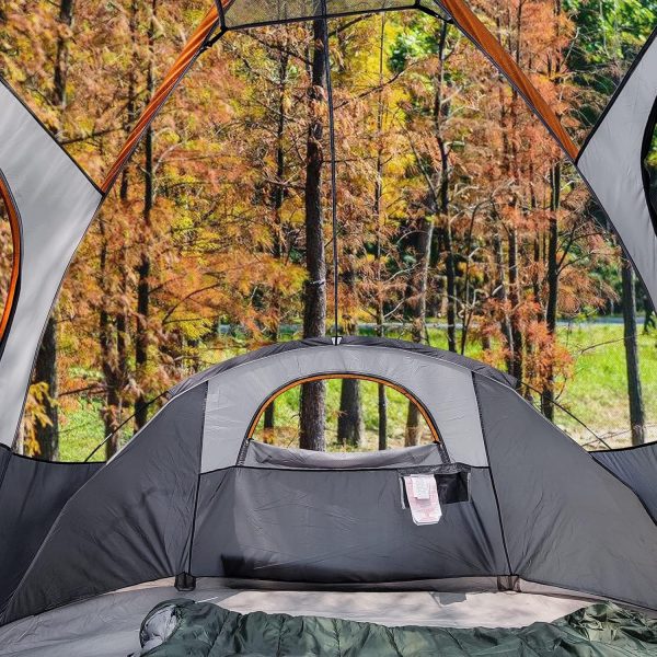 Amazon Basics Kuppelzelt f??r Camping mit Regenschutz und Tragetasche. wasserdichtes 3-Jahreszeiten-Zelt. einfach aufzubauen. 6 Personen – Bild 6