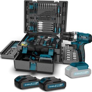 Werkzeugkoffer 255 tlg mit Akkuschrauber 21V - Sundpey Akkuschrauber Set mit 2 * 2000mAh Akku Werkzeugkoffer Gefüllt für Haus-/Autoreparaturen Werkzeugkasten Aufbewahrungskoffer mit Schublade