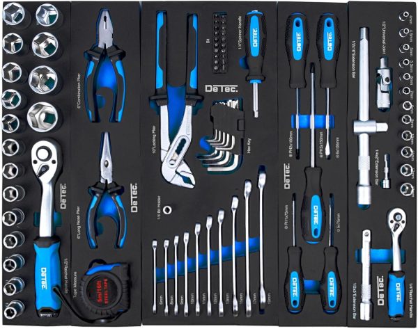 Werkzeugkiste blue Edition | klassischer Metall-Werkzeugkasten gefüllt mit Werkzeug - 86tlg. Sortiment - blau – Bild 5