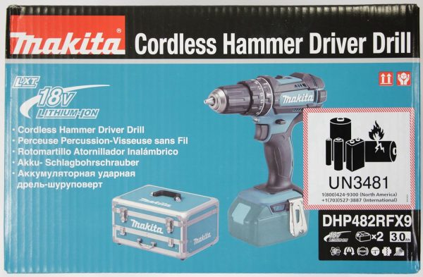 Makita DHP482RFX9 Schlagbohrschrauber 18V / 3.0 Ah. 2 Akkus plus Ladegerät im Alukoffer. Petrol. 96-tlg. Zubehör-Set – Bild 9