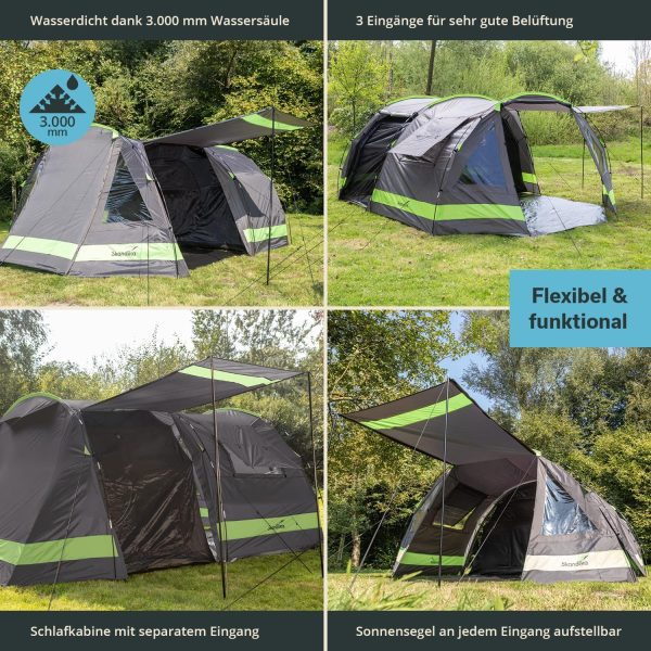 Skandika Kambo Tunnelzelt 6 ?C 12 Personen | Zelt f??r 6 ?C 12 Mann. wasserdicht. 3000 mm Wassers?ule. 3 Separate Eing?nge. Sonnensegel. Vorzelt. dunkle Schlafkabine | Camping Familienzelt. Gro?raumzelt – Bild 2
