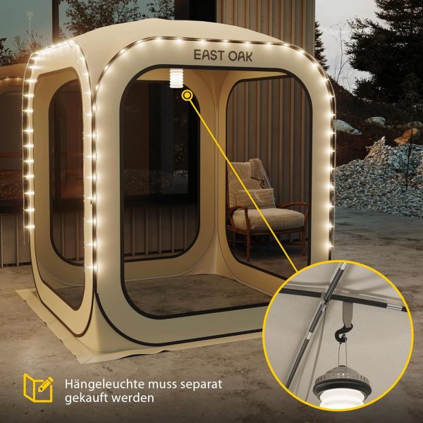 Pop Up Zelt 2-3 Personen. Pavillon f??r Camping. Garten. Terrasse. Wurfzelt. Familienzelt Stehh?he. Stoffe Wasserdicht. UPF 50+ UV Schutz. 360?? Bel??ftung. Anti Moskito. mit Tragetasche. Beige – Bild 6