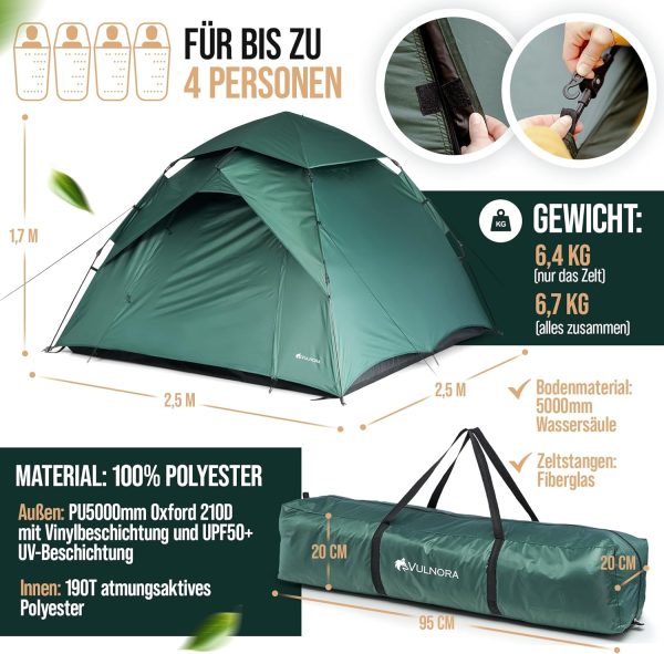 Pop Up Zelt 4 Personen - Wasserdicht [5000mm Wassers?ule] Wurfzelt 1-4 Personen | Auf- und Abbau in Sekunden - Strandzelt mit UV-Schutz -Blickdicht - Strand Camping Outdoor Reisen – Bild 7