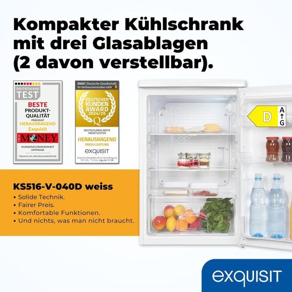 Exquisit K??hlschrank ohne Gefrierfach. 126 Liter. 55 cm Breit. Freistehend. Kompakt. Temperaturregelung. LED-Licht. KS516-V-040D weiss – Bild 2