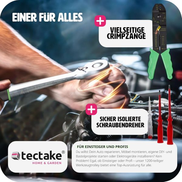 tectake Werkzeugkoffer. Werkzeugset. Werkzeugkoffer gefüllt 1200-teilig. Werkzeugtrolley. Werkzeugkiste mit 4 Ebenen. Aluminium Koffer mit Rollen und Teleskopgriff - schwarz – Bild 9