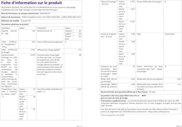 Bauknecht W Active 8A Waschmaschine Frontlader/ 8kg/ kraftvolle Fleckentfernung/ Dampf Programme/ Steam Hygiene Option/ Energieeffizienzklasse A/ Stopp&Add Funktion/ ProSilent-Motor [Energieklasse A] – Bild 15