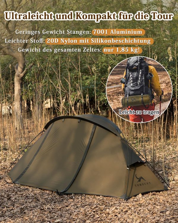 Zelt 1 Person Nylon Ultraleichte Campingzelt Kleine Packungsgr??e. 4 Saison Wasserdicht & Winddicht Kompakt Kuppelzelt f??r Hiking. Wandern. Camping. Outdoor – Bild 4