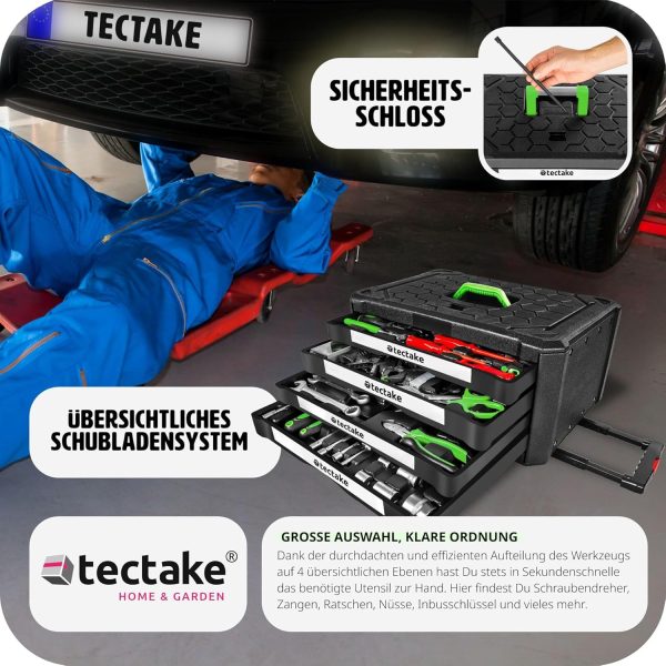 tectake® Werkzeug Set im Aluminium Koffer. Werkzeugkoffer gefüllt 899-tlg.. Tool Werkzeugwagen fahrbar. Trolley mit 4 Schubladen. Teleskopgriff. Werkzeugkiste groß für Profi und Haushalt - schwarz – Bild 5