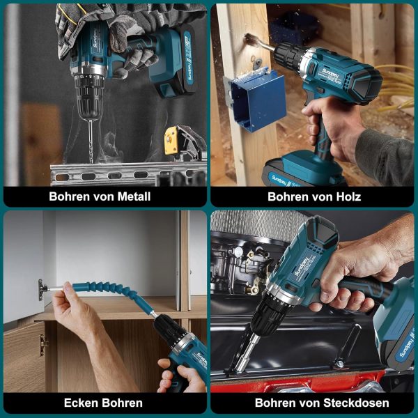Werkzeugkoffer 255 tlg mit Akkuschrauber 21V - Sundpey Akkuschrauber Set mit 2 * 2000mAh Akku Werkzeugkoffer Gefüllt für Haus-/Autoreparaturen Werkzeugkasten Aufbewahrungskoffer mit Schublade – Bild 5