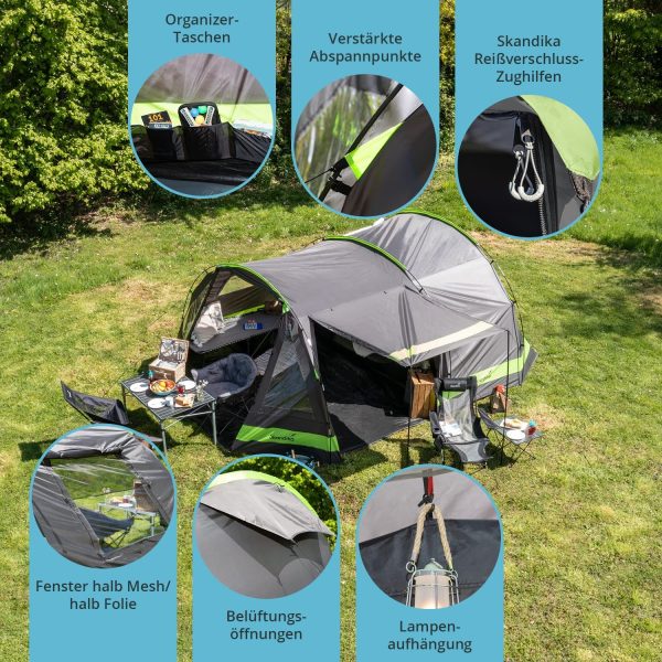 Skandika Kambo Tunnelzelt 6 ?C 12 Personen | Zelt f??r 6 ?C 12 Mann. wasserdicht. 3000 mm Wassers?ule. 3 Separate Eing?nge. Sonnensegel. Vorzelt. dunkle Schlafkabine | Camping Familienzelt. Gro?raumzelt – Bild 7