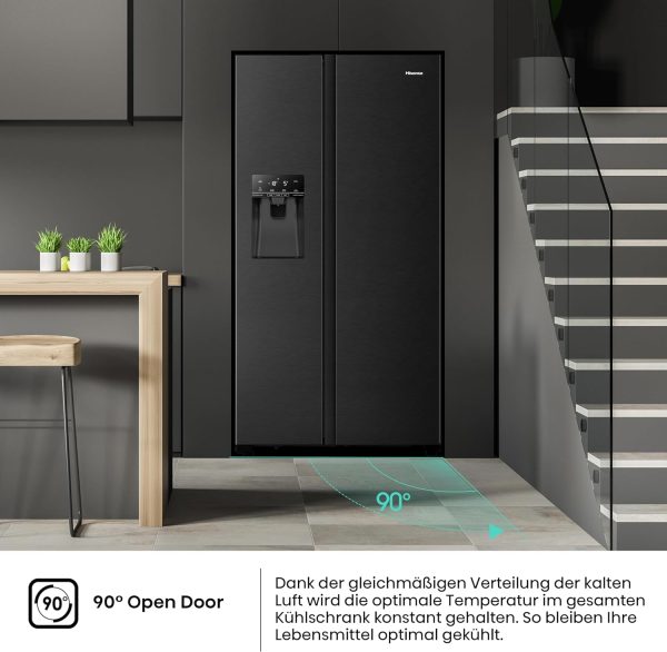 Hisense RS694N4TFE Side-by-Side K??hl-Gefrierkombination/ NoFrostPlus/ Inverter-Kompressor/ Eis-Wasser Spender/ HolidayMode/ 178.6 cm/ K??hlteil 371 l/ Gefrierteil 191 l/ 42 dB/ 323 kWh/ Jahr. Schwarz – Bild 5