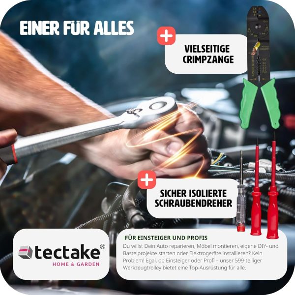 tectake® Werkzeug Set im Aluminium Koffer. Werkzeugkoffer gefüllt. 599-tlg.. Tool Werkzeugwagen fahrbar. Trolley mit 4 Ebenen. Teleskopgriff. Werkzeugkiste groß. Elektriker Werkzeug - schwarz – Bild 6
