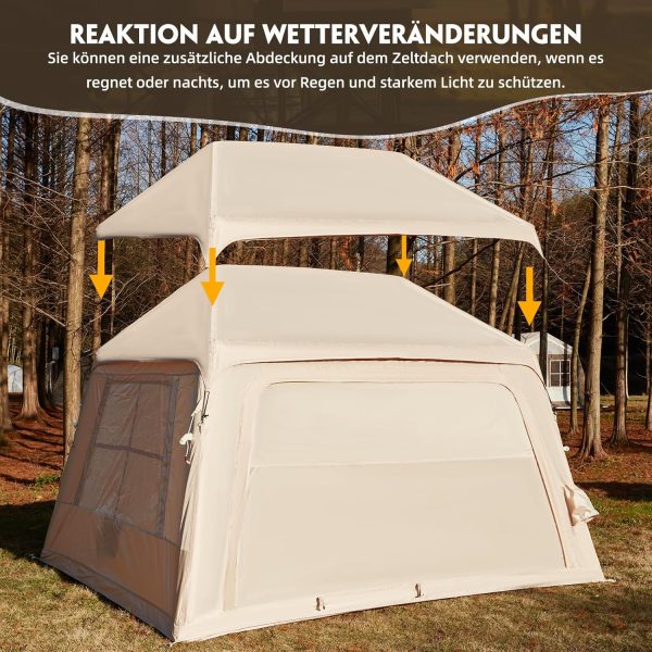 EROMMY aufblasbares Zelt mit gro?em Vordach. Luftzelt f??r 4 Personen. Schnellaufbau mit Luftpumpe. Campingzelt f??r Outdoor-Abenteuer(260X220X180CM) – Bild 5