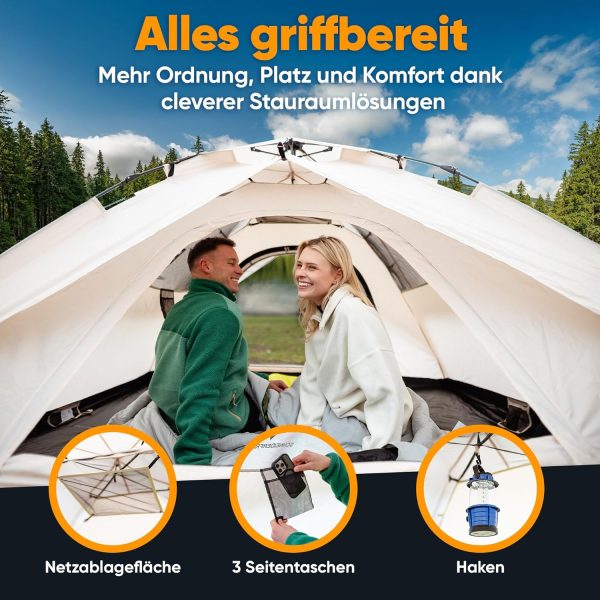 XXL Quicktent ?C 245x245x145 cm ?C Wasserdicht (5000mm Wassers?ule). Windstabil & Blitzschnell Aufgebaut ?C Campingzelt f??r 2-4 Personen mit Extra Stauraum & Top-Bel??ftung. Pop Up Zelt – Bild 5