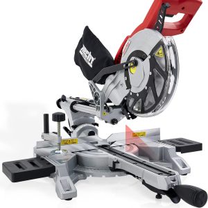 HECHT Zug-Kapp-Gehrungssäge ??starke 1800 Watt ??mit HM-Sägeblatt ??Hohe Schnitt-kapazität mit Winkel von -45° bis +45° ??robuster Drehtisch ??LED Schnittlinien-Laser ??Mit Staubfangbeutel