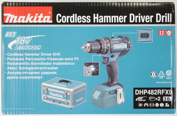 Makita DHP482RFX9 Schlagbohrschrauber 18V / 3.0 Ah. 2 Akkus plus Ladegerät im Alukoffer. Petrol. 96-tlg. Zubehör-Set – Bild 11