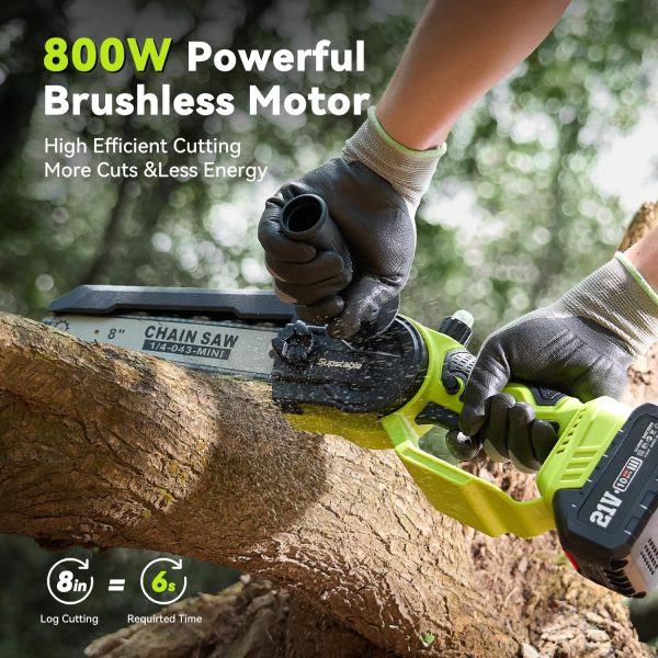 Akku-Hochentaster 8000 mAh & 8 Zoll Mini-Kettensäge mit Akku 2-in-1. Astsäge mit 2.8 m Teleskopstange. werkzeuglose Kettenspannung. 180° schwenkbarer Motorkopf. Akku-Säge für Hobbygärtner – Bild 4